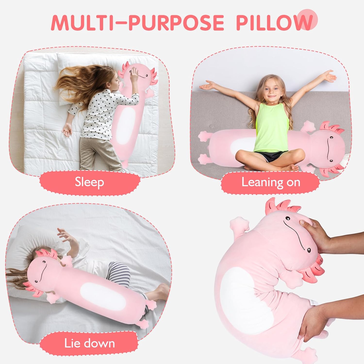 Dalmao 22" Giant Pink Axolotl Stuffed Animal, Cute Soft Long Axolotl Plush Large Body Pillow Big Squishy Plushies Toy, Gift for Kids, Boys, Birthdays