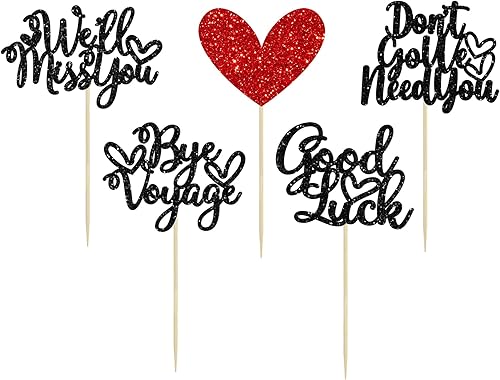 Miniatura 7 de 30 piezas de adornos para cupcakes con purpurina We Will Miss You Don't Go We Need You Bye Voyage Good Luck Heart Cupcake Picks para despedida,