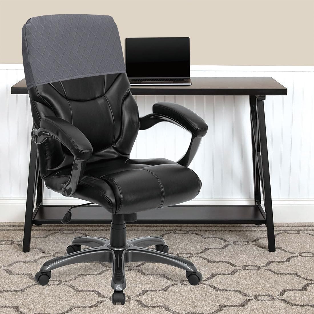 Stretch Office Chair Headrest Cover Jacquard Headrest Slipcover for Office Chairs, Non Slip Head Rest Furniture Protector for High Back Computer Chairs, 4PCS, Dark Gray