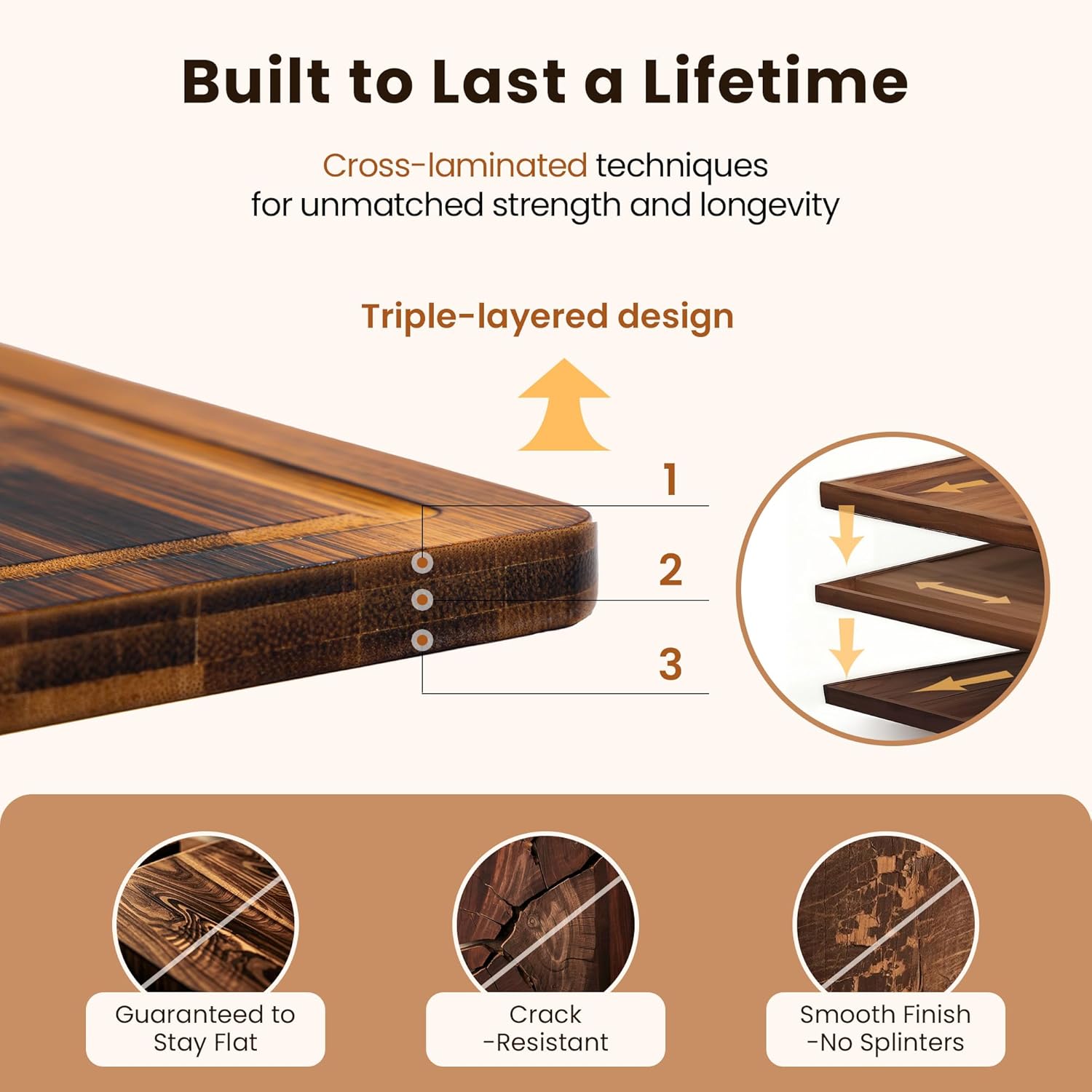 Bamboo Cutting Boards, (Set of 3) with Juice Groove, Bamboo Wood Cutting Board Set for meat, fruit and cheese