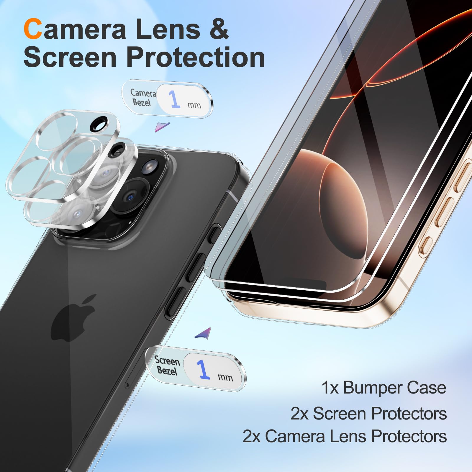 STARRYNOVA Transparent Case Compatible with iPhone 16 Pro Max, 5 in 1 Screen Protector and Lens Protector Crystal Clear Silicone Cover - Image 3