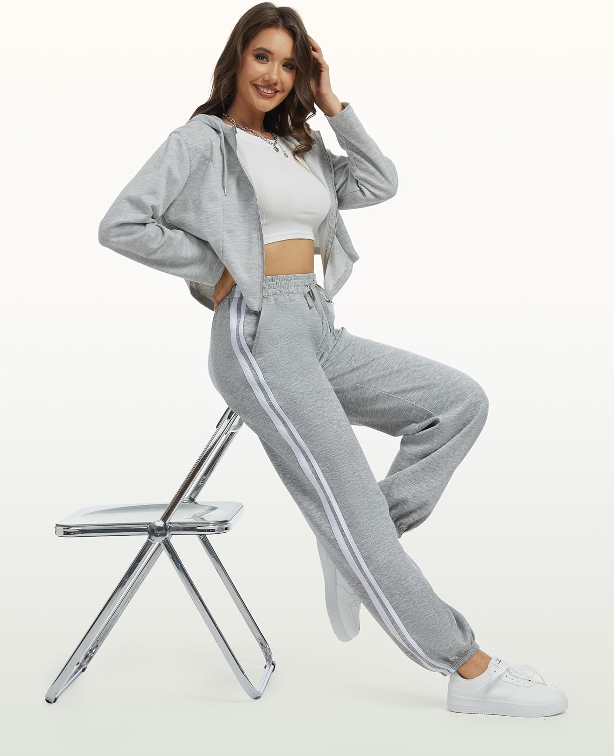 Track Pants Women's Sweatpants Side Stripes High Rise Drawstring Baggy Lounge Cinch Bottoms Active Joggers Fall - Image 8