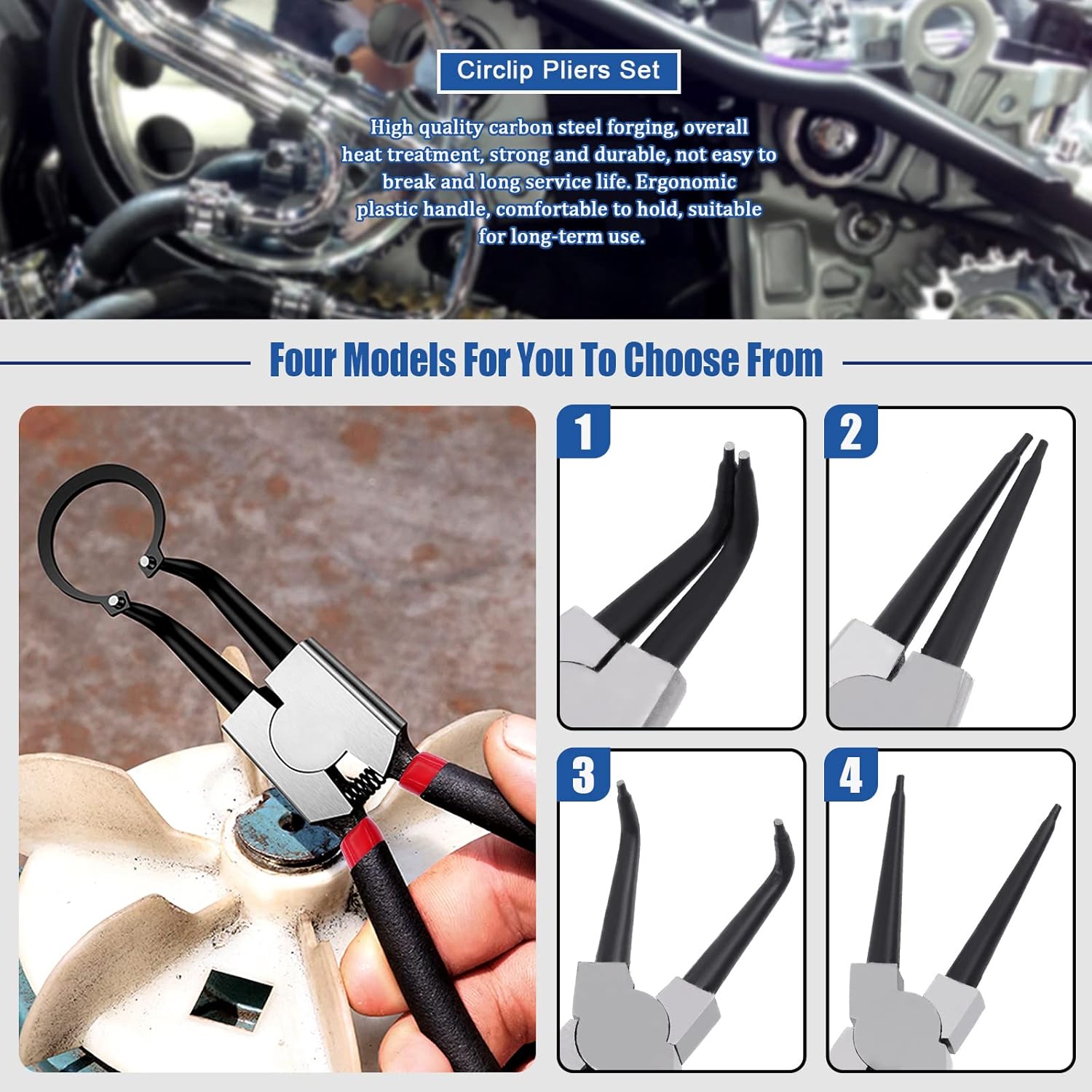 Glarks 10Pcs Snap Ring Pliers Set including 4Pcs 7 Inch Internal/External Circlip Pliers Snap Ring Pliers with 4Pcs Hooks and Pick Set and 9 Inch Lock Ring Horseshoe Washer Pliers with 1Pc Storage Bag