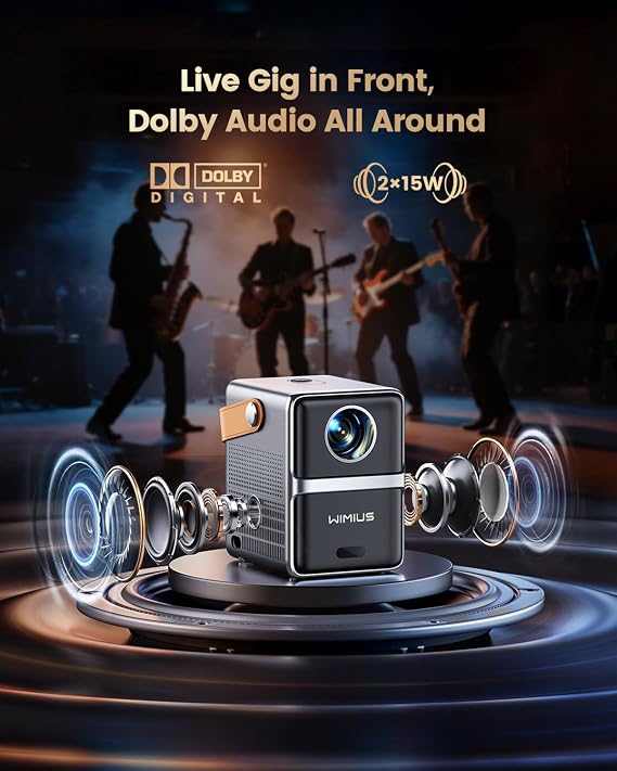 4K Mini Projector Netflix Ready,30000 Lumen Smart Portable Bedroom Cinema WiMiUS P61 PRO Projector with 3D Dolby Audio Short Throw, TOF 1s Focus WiFi6 Bluetooth 5.4 HDR10 for Home Garden Movies,Gifts