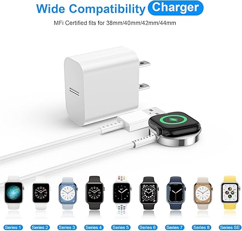 Miniatura 9 de Cargador de Apple Watch Fast Smart iWatch certificado Apple MFi, cable de carga magnético de 3 pies con bloque de cargador de pared USB C para Apple