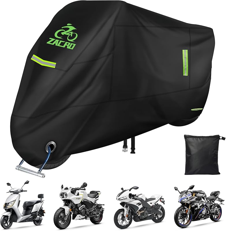 Cubierta de motocicleta resistente 420D, impermeable al aire libre para todo tipo de clima, a prueba de polvo, nieve, ajuste universal para Harley Honda Yamaha Suzuki Scooter Dirt Bike | Protección contra rayos UV, polvo y nieve para todo tipo de clima, compatible con Harley, Honda, Yamaha, Suzuki, scooters y motos de cross.