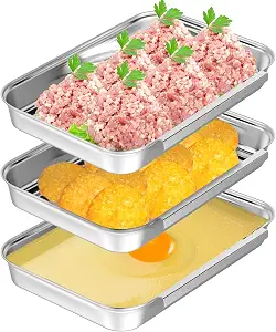 Lemecima Set of 3 Stainless Steel Breading Trays for Cooking and Food Prep