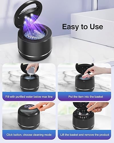 Miniatura 9 de Limpiador ultrasónico de retenedores, máquina limpiadora de dentaduras postizas de 48 kHz con temporizador digital de modo dual para aparatos