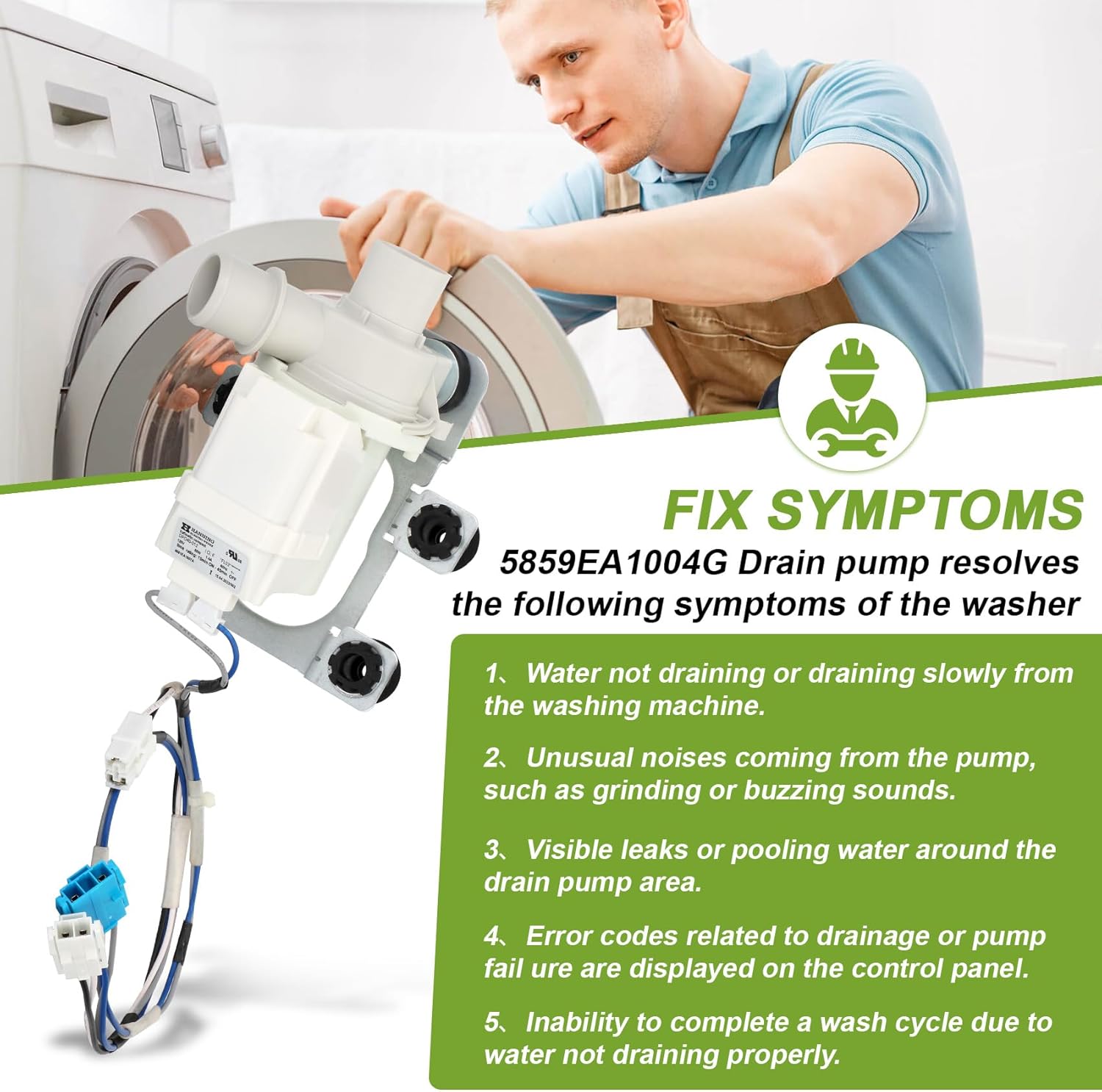 5859EA1004G Washer Drain Pump Assembly,5859EA1004G Washer Drain Pump Motor Compatible with lg Washing Machine Replaces AP5604958 PS3636111