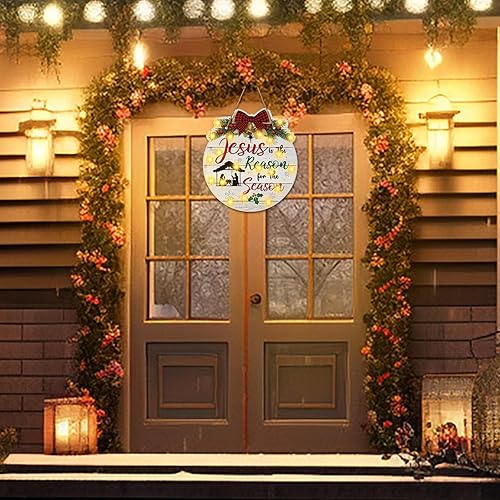 Miniatura 6 de Capoda Letrero de puerta de Navidad con cadena de luces LED, decoración religiosa para colgar en la puerta de Jesús, letrero de puerta colgante