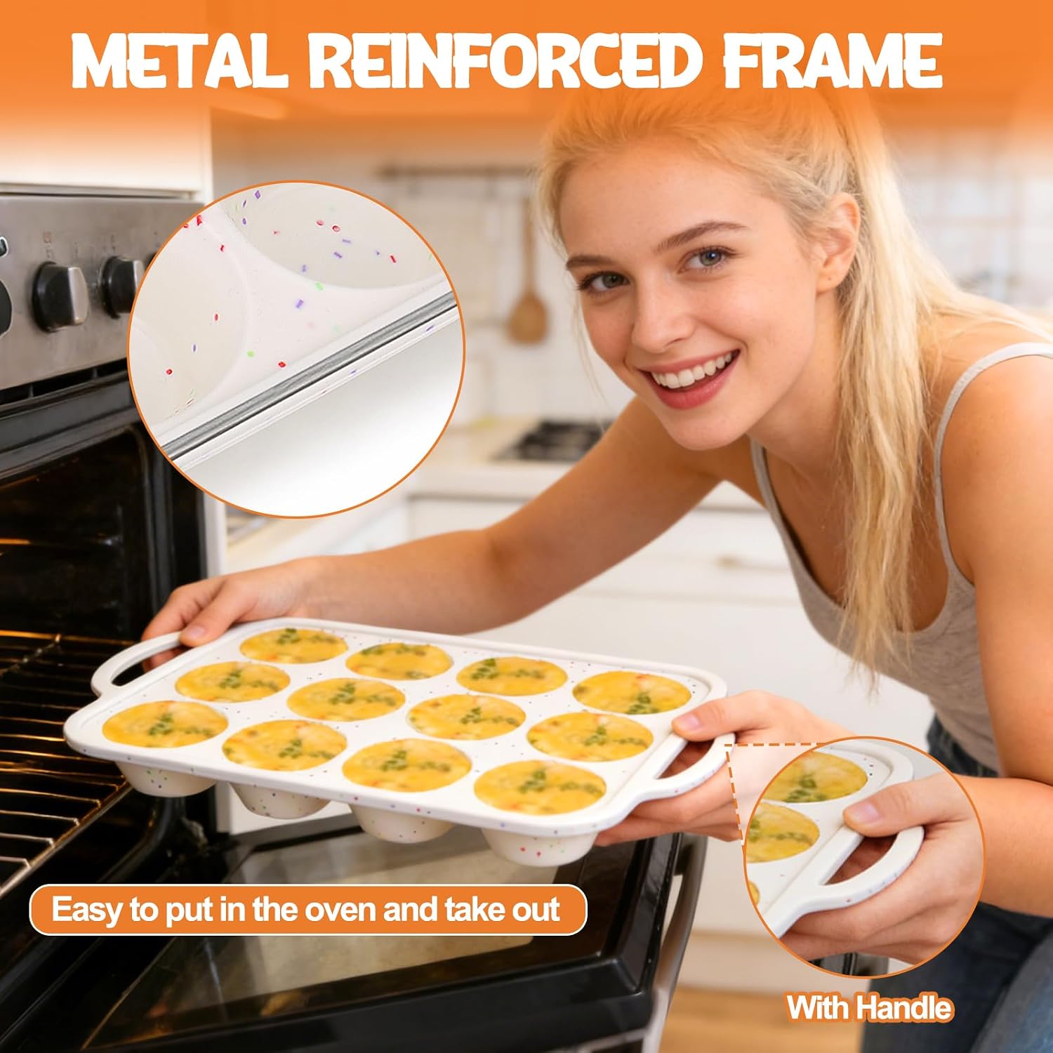 Juome Egg Bites Silicone Mold with Metal Frame, 2 Pack 24 Cups Silicone Muffin Pans for Baking, Nonstick Cupcake Pan Molds for Making Tarts, Meatloaf and Mini Cheesecakes