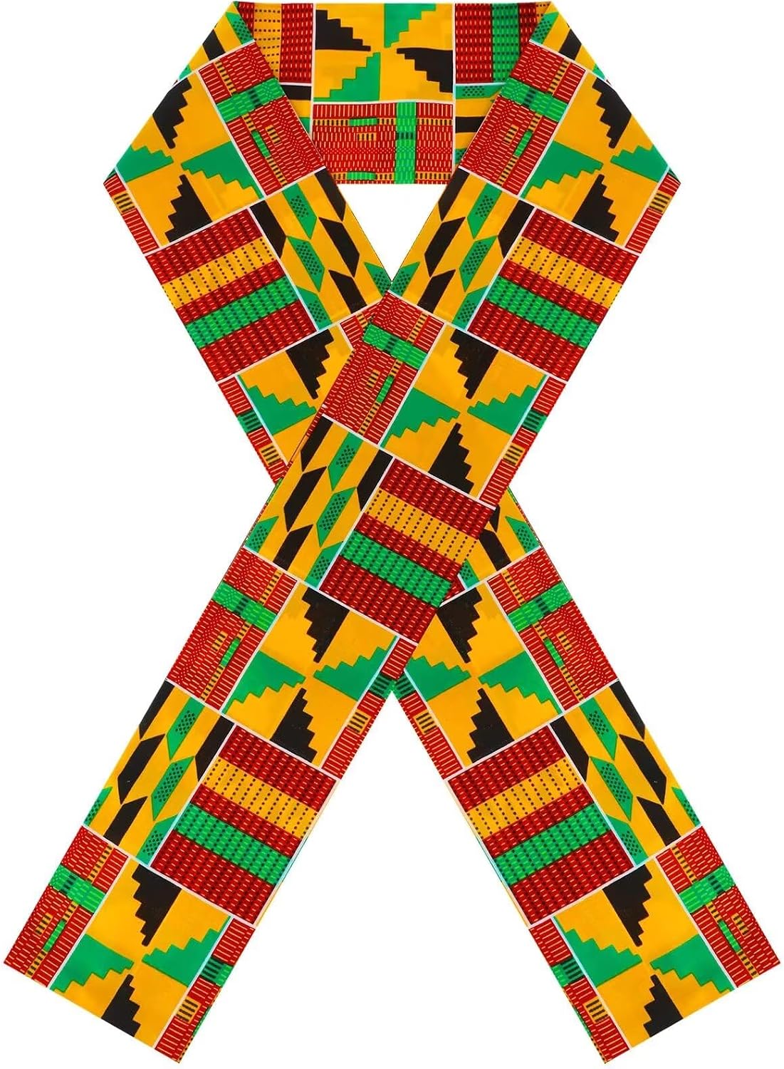 Kente Scarf Stole, 72 x 5.1 in African Print Scarf for Graduation, Choir, Black History Month & Events