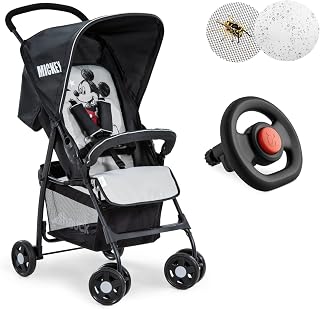 hauck Cochecito deportivo con volante y paquete de protección | Cochecito de viaje ultraligero (solo 5,9 kg) con protección contra la lluvia y mosquitero | Función reclinable, pequeño plegable, cesta