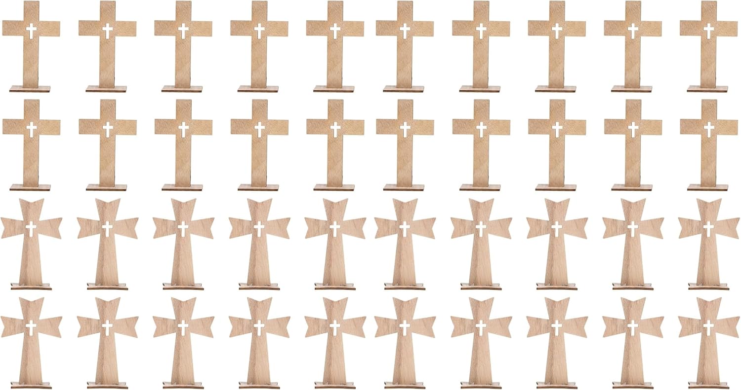 PRETYZOOM 20pcs Unfinished Wooden Crosses for Craft, 4'' Small Cross Ornament, Halloween Table Sign, Baptism First Communion Centerpiece, Easter Christmas Decoration (2 Styles) (Pack of 2)