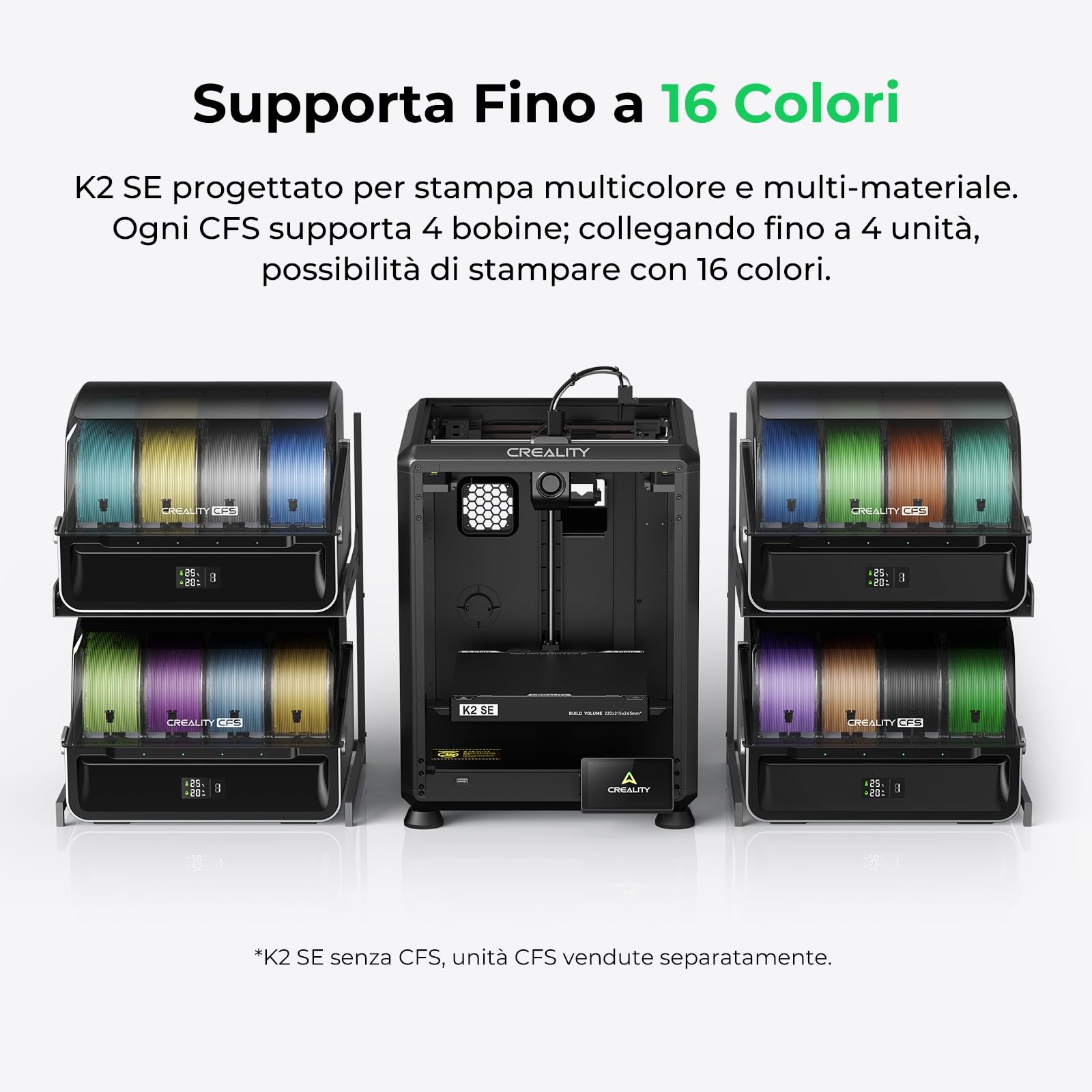 Creality K2 SE Stampante 3D - Stampa 500mm/s Alta Velocità, Compatibile CFS Multicolore, Telaio Metallo Solido, Estrusore Diretto, Livellamento Automatico, 220×215×245mm