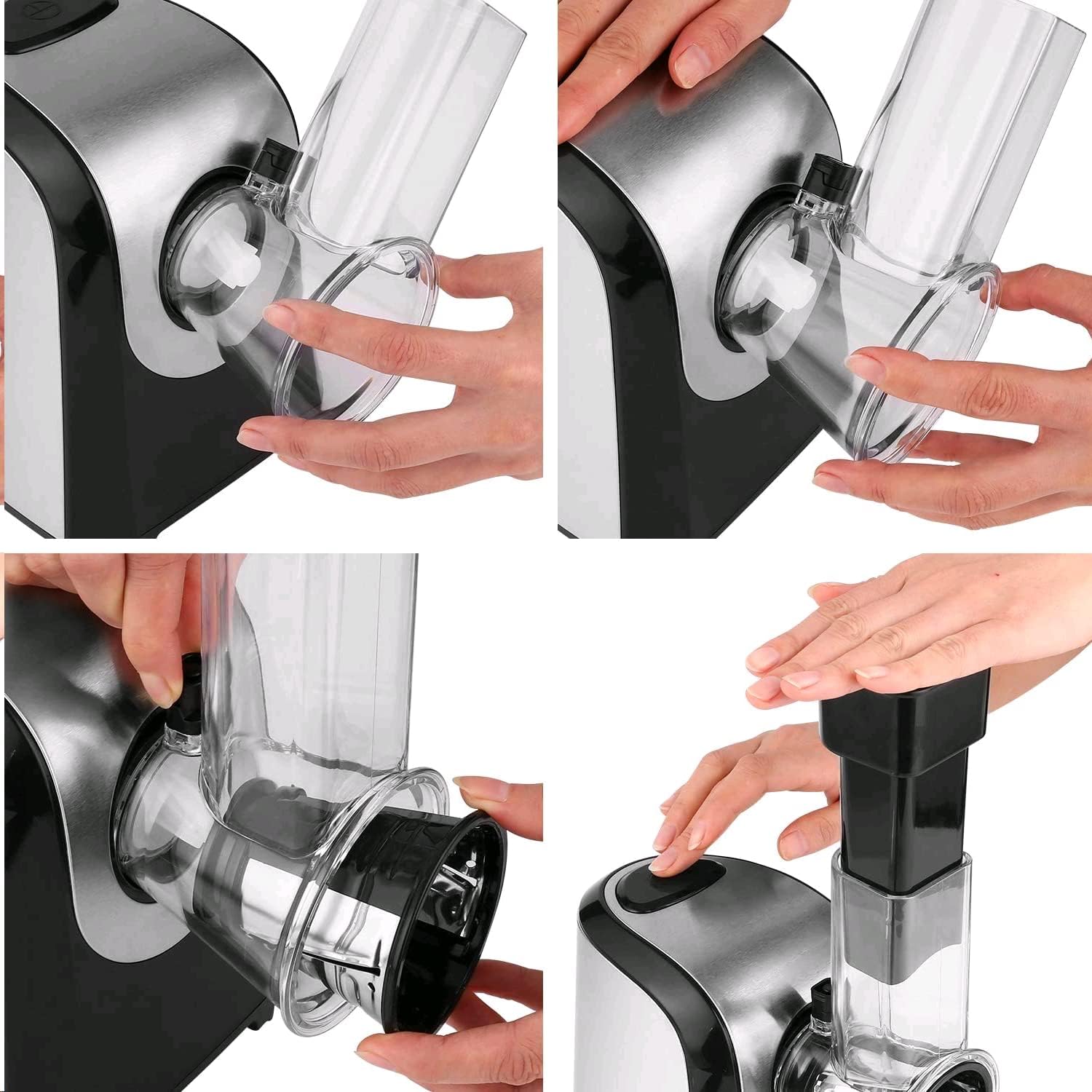 Grattugia Elettrica Professionale 5-in-1, 150W Affettaverdure Multifunzione con Tamburi in Acciaio Inox per Carote, Patate, Formaggio, Frutta e Insalata