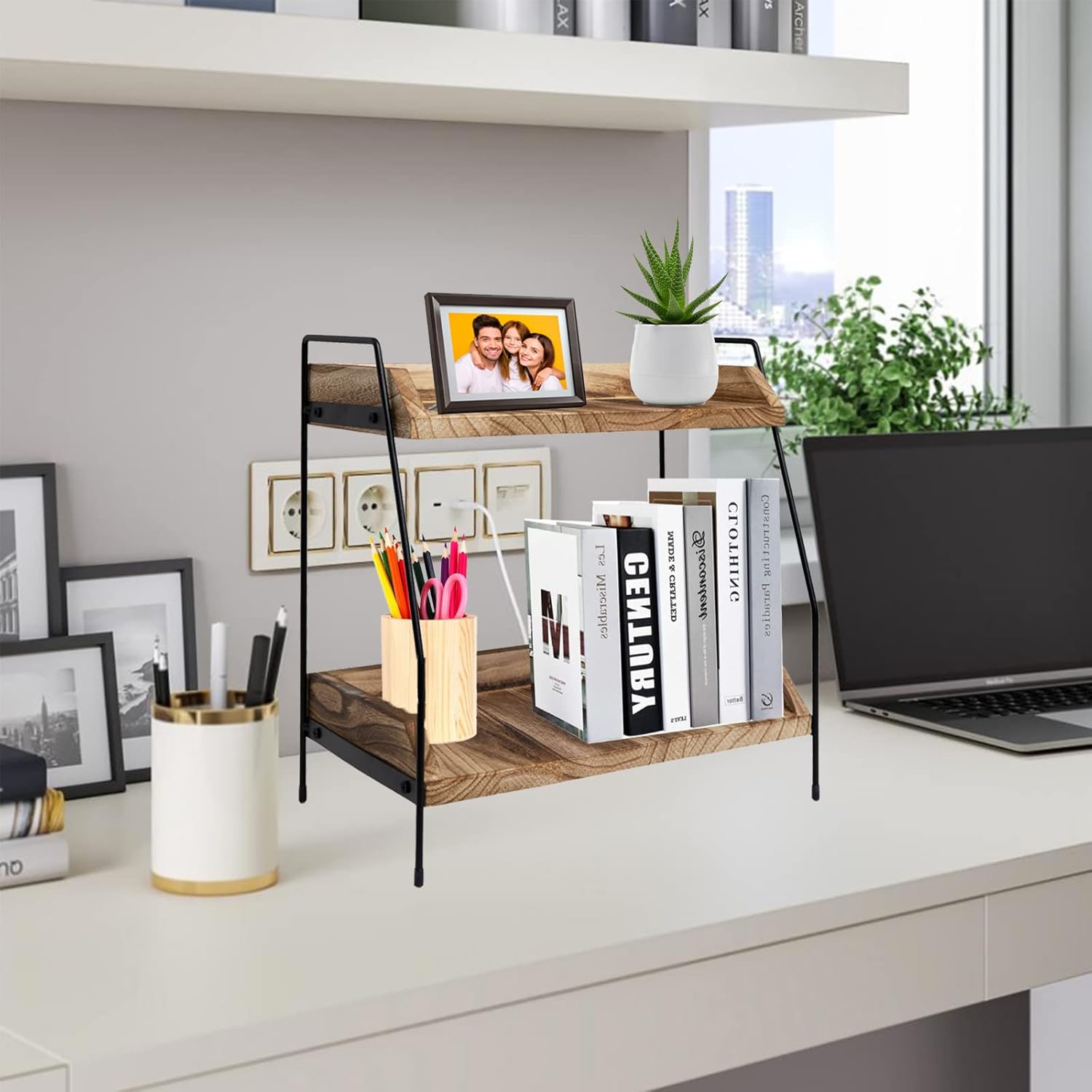 Coffee Bar Accessories and Organizer, Coffee Station Organizer 2 Tier Bathroom Counter Organizer, Wood Coffee Tray, Bathroom Vanity Organizer, Countertop Shelf for Kitchen, Coffee Lover - Image 7