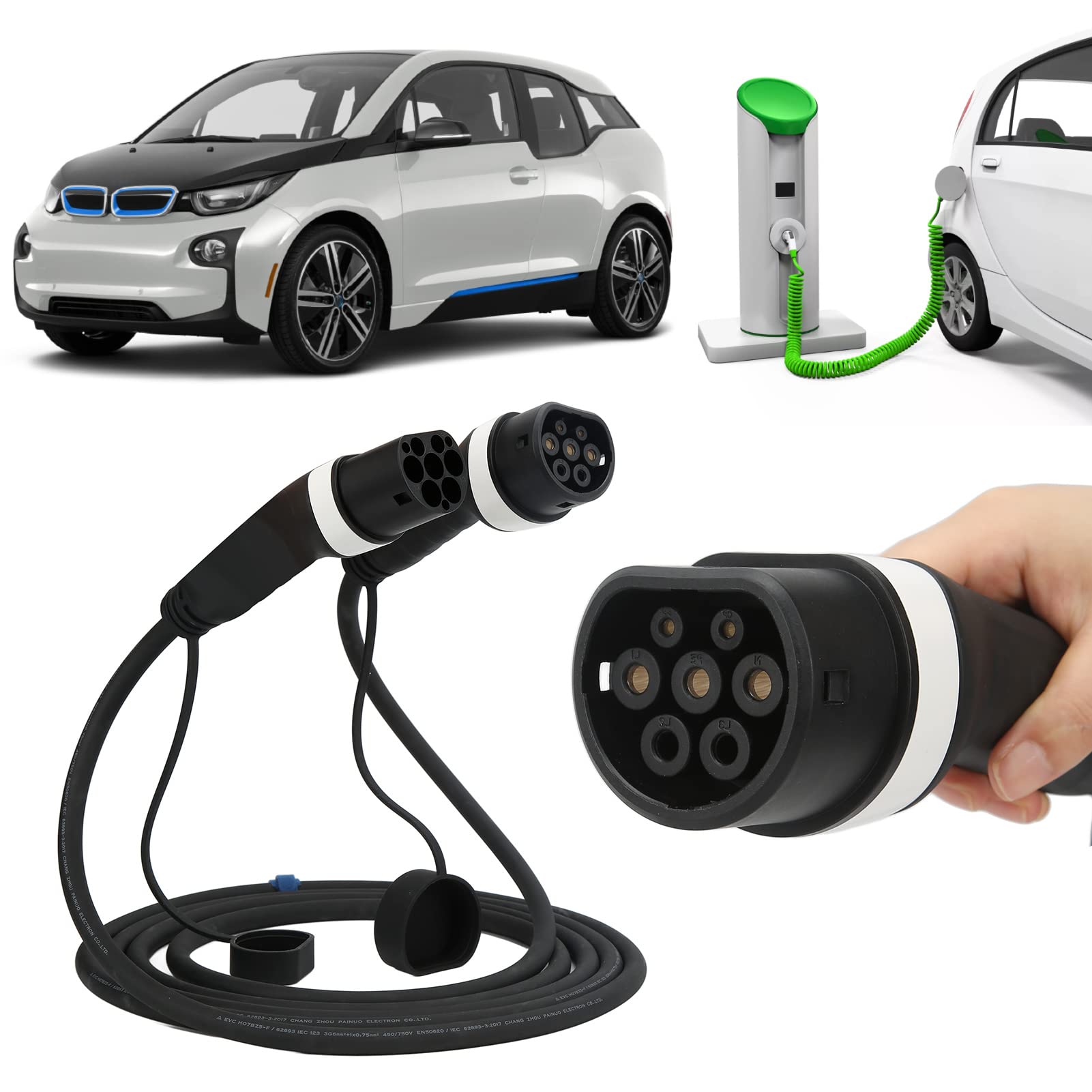 Aramox Kabel ładujący Typu 2, Przenośna Wtyczka z ABS TPU miedź Srebrna, 16 A 3,6 KW 5 M do Pojazdów Elektrycznych Typu 2 Podróżujących w Domu, IP65, 14°F do 52°F