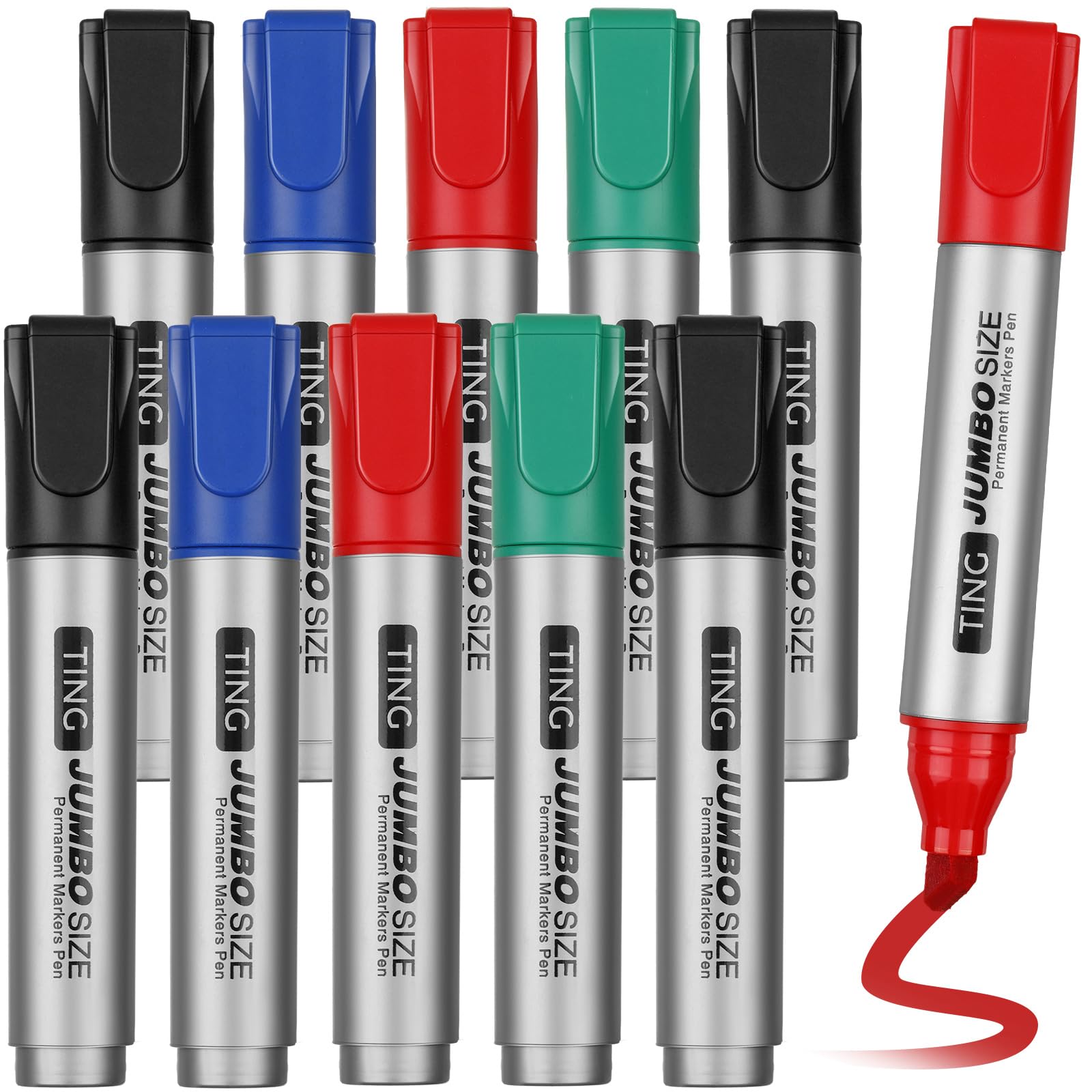 Fuutreo 10 Pack Jumbo Permanent Markers Bulk Large Chisel Tip Permanent Markers Quick Drying Waterproof Big Huge Poster Pens for Office, Logistics
