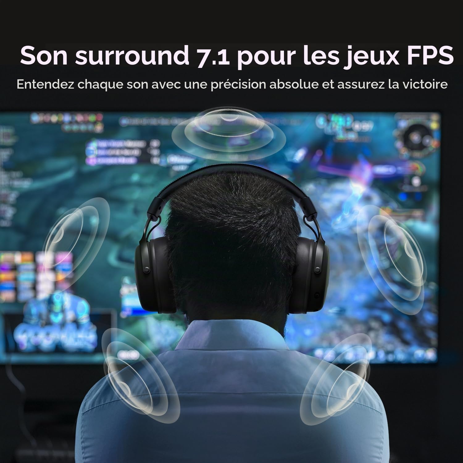 MCHOSE V9 Pro Casque Gaming, Son Surround 7.1, Pilotes Audio 53 mm, Noir