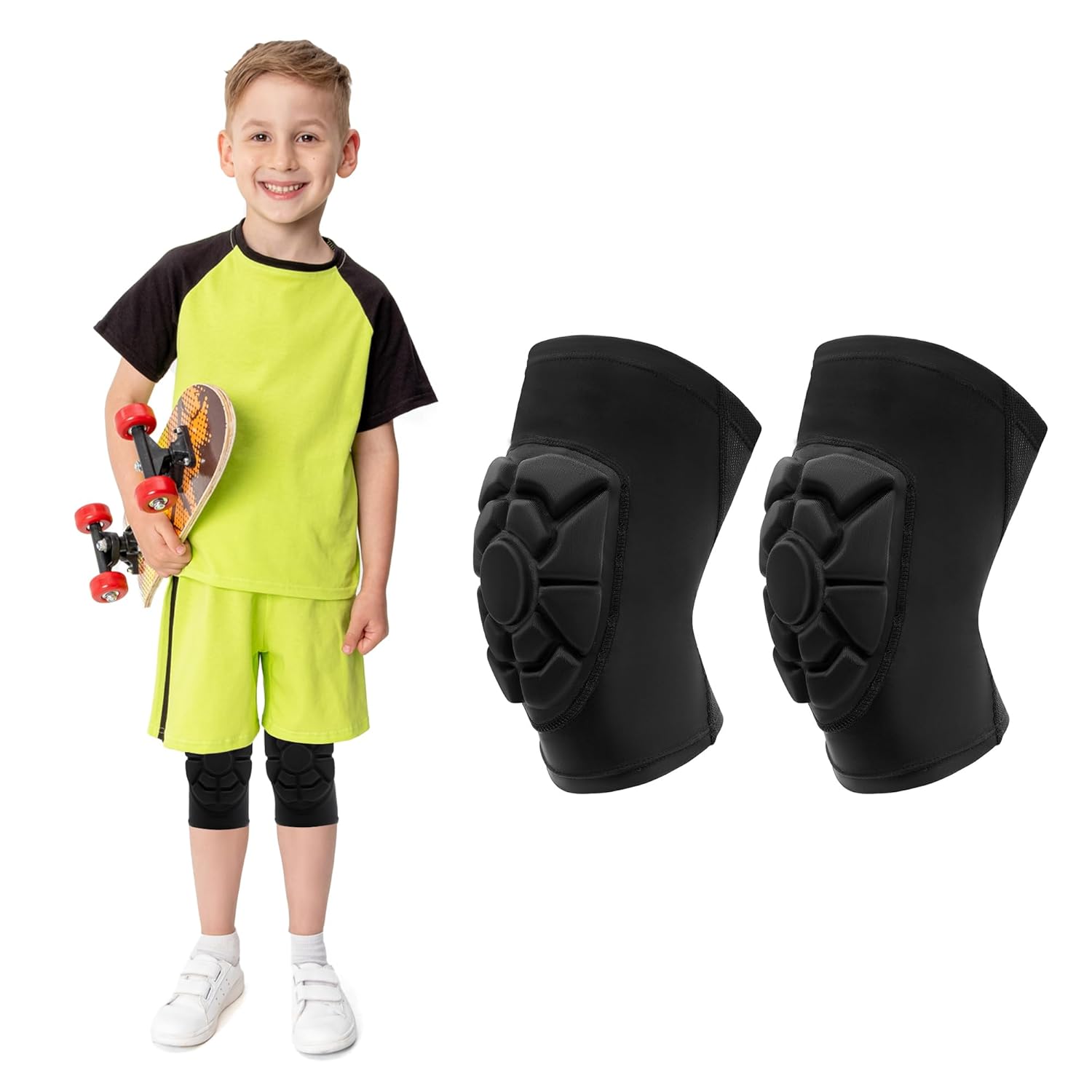 Kids/Youth Knee Pads Elbow Pads, Sports Compression Support Sleeve | Knee Elbow Protective Gear, Sports Knee Elbow Protector with Thickened Pads for Basketball Wrestling Football Volleyball
