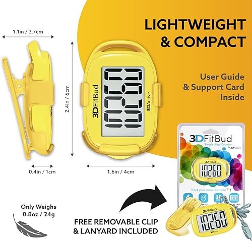 Miniatura 6 de 3DFitBud - Sencillo podómetro 3D, contador de pasos al caminar, con clip de agarre y cordón, A420S