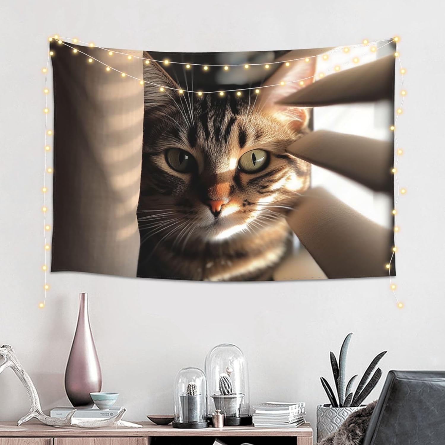 WSOIHFEC Tapestry Wide Wall Hanging Cat peeking through blinds Tapestry Vintage Lightweight Wall Blanket Funny Tapestry Wall Art Home Decor Soft Mural for Bedroom Dorm Living Room 60 X 40 Inch image 4