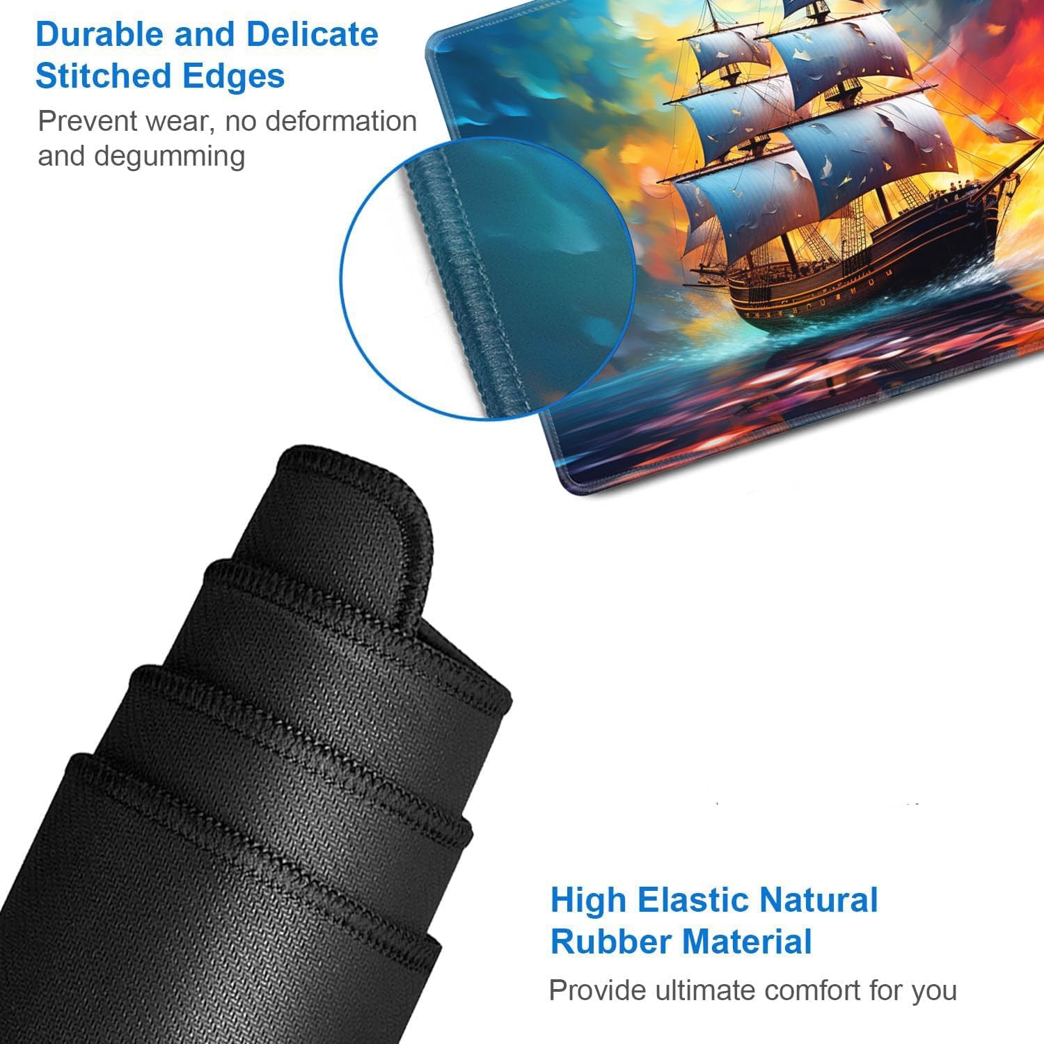JVGFYNKL MTG Playmat + Drawstring Travel Pouch + 6 Dice Counter, for Tabletop Trading Card Game Playmats or Large Mouse Pad, Anti-Slip Rubber 24 x 14 in, Watercolor Pirate Ship TCG Playmat