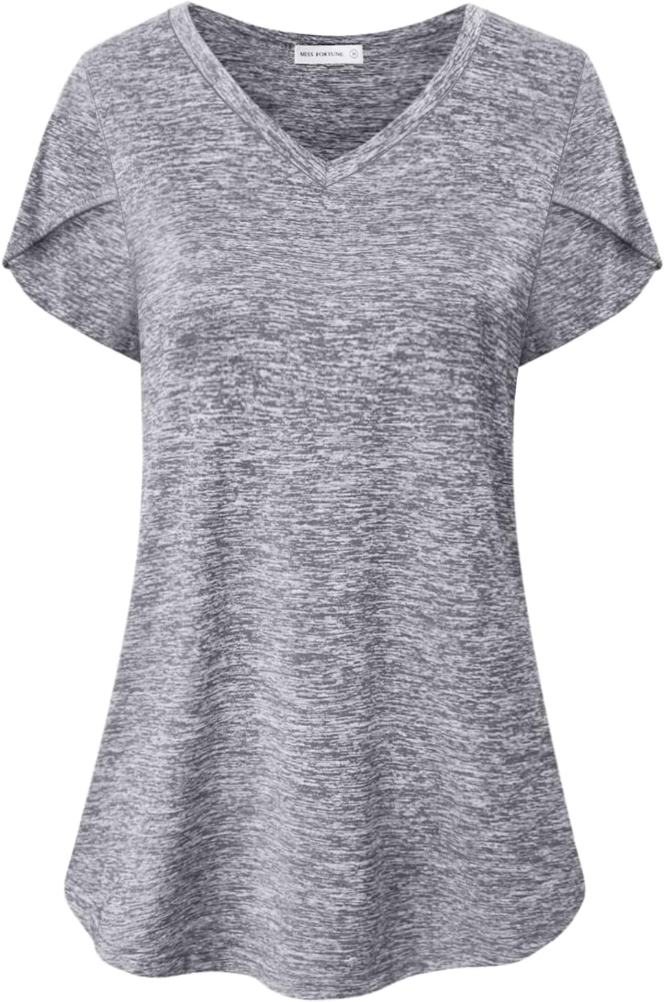 MISS FORTUNE Womens V-Neck Short Sleeve Activewear T-Shirt Petal Sleeve Casual Athletic Moisture Wicking Fitness Tops - Image 4