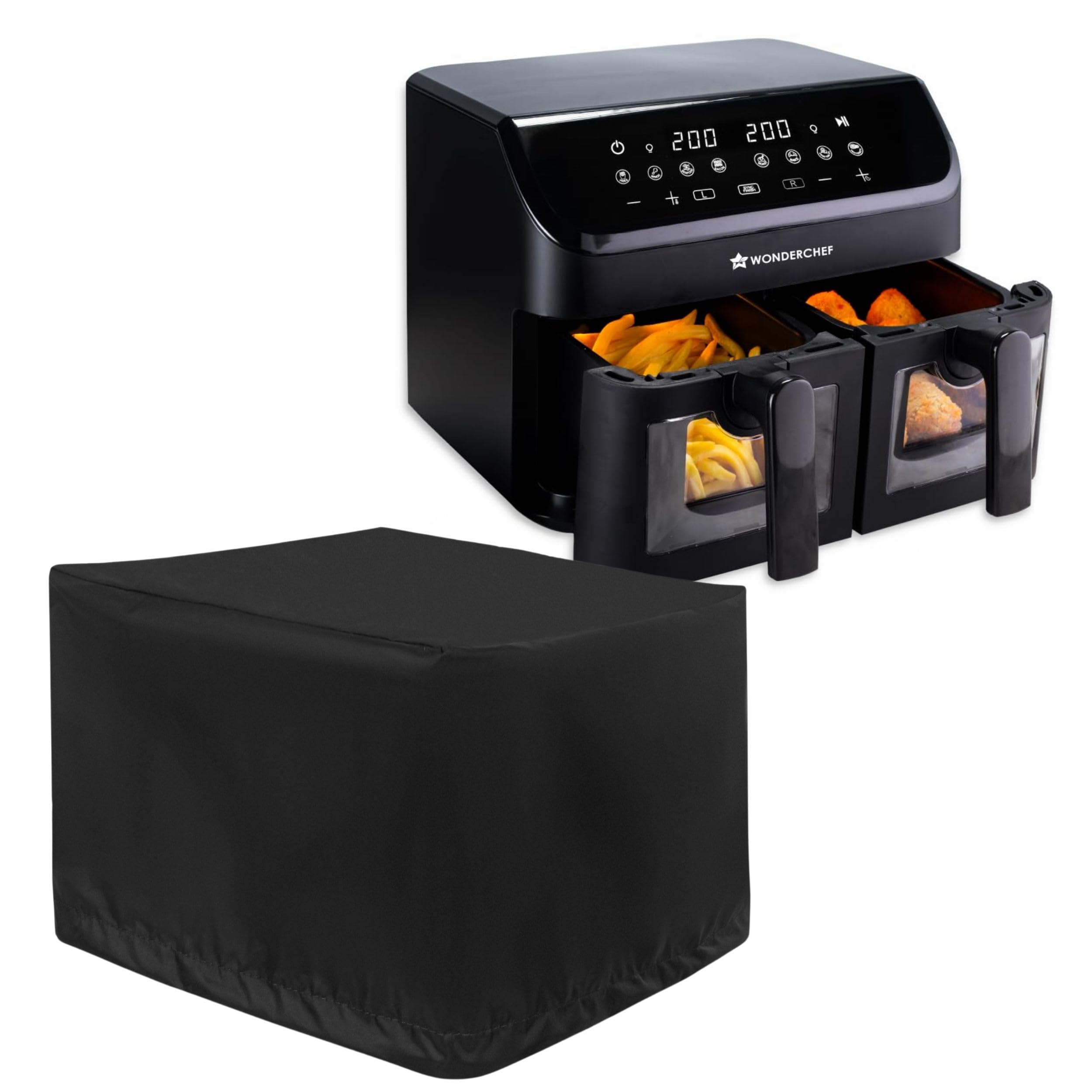 Air Fryer Dust Cover for Wonderchef Regenta Dual Basket 9 Liter - Waterproof, Dustproof and Drawstring Closure Appliances Protective Case - 13x15.5x16.5 Inches (Black)