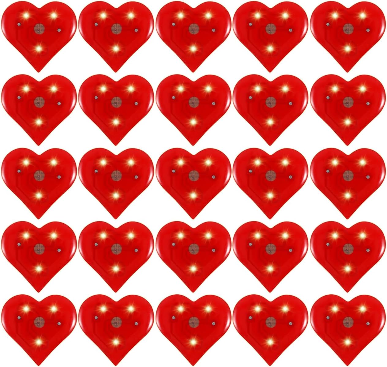 Amosfun 20pcs Valentine's Day Red Heart Brooch Pins LED Flashing Brooch Pins Wedding Birthday Party Favors
