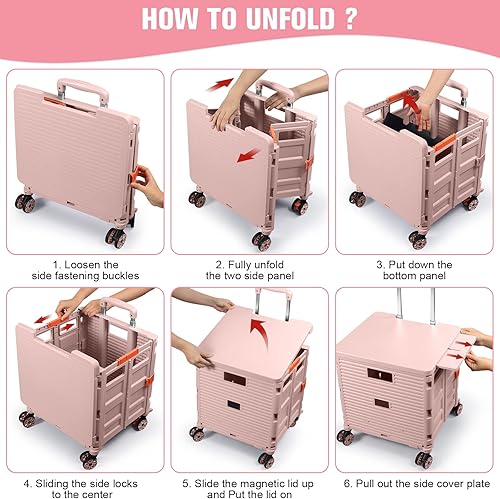 Miniatura 55 de FELICON SELORSS - Carrito plegable portátil con ruedas para subir escaleras y ruedas giratorias de 360°, mango telescópico, caja de plástico