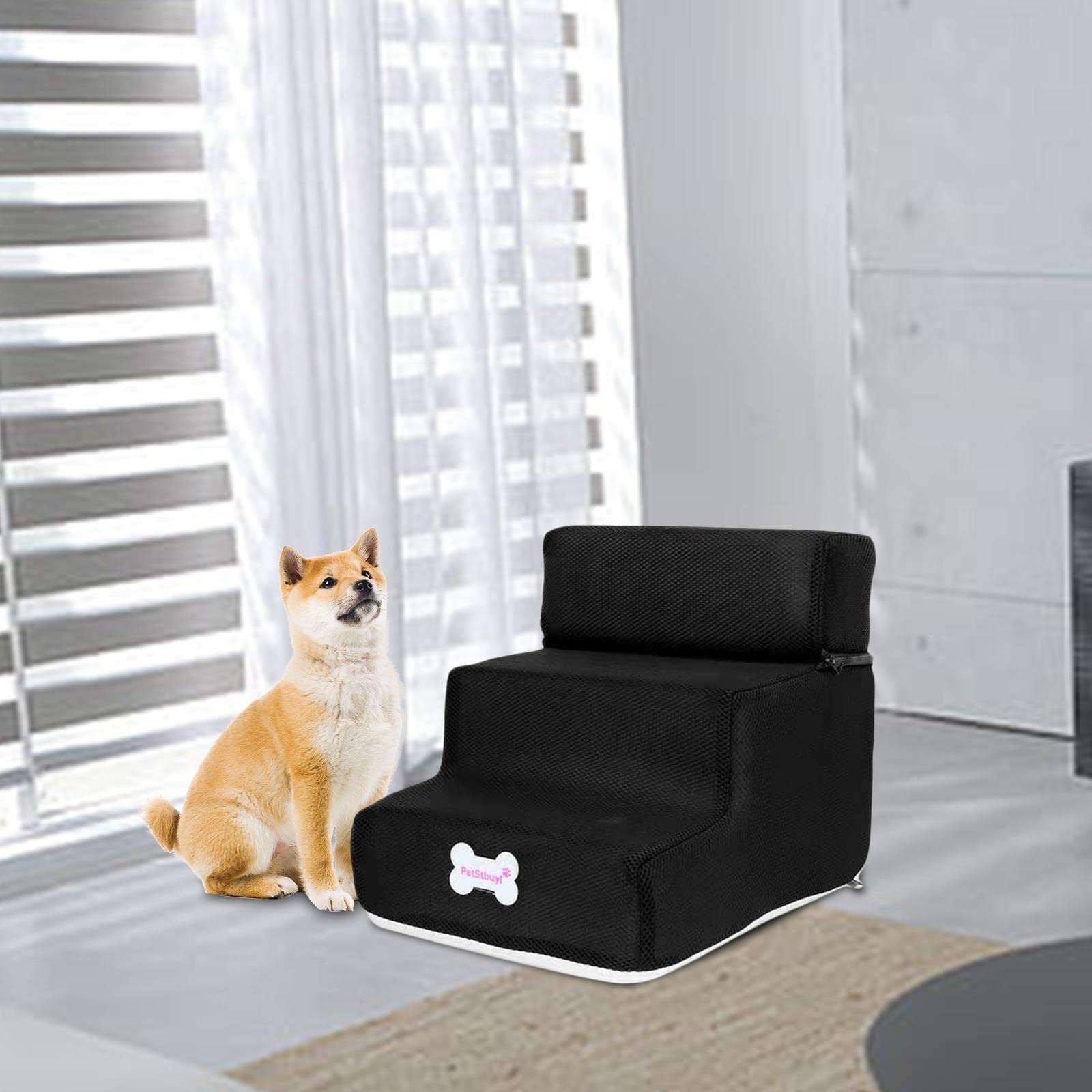 Scaletta per Animali Gradini Cani Gatti Letto Divano Cuccia Spugna Antiscivolo Lavabile Rivestimento Traspirante Tre Livelli Adattabili Supporto,