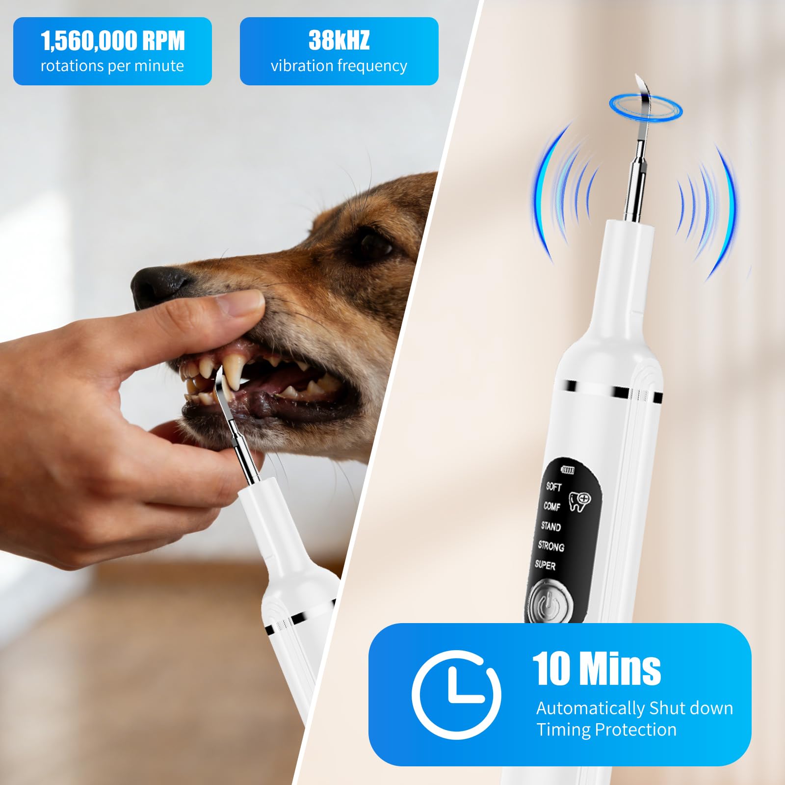 Kit de Limpiador Dental Ultrasónico para Perros y Gatos, Cepillo de Dientes Eléctrico Ultrasónico, 5 Modos de Limpieza y 4 Cabezales de Limpieza para Cuidado Dental para Mascotas