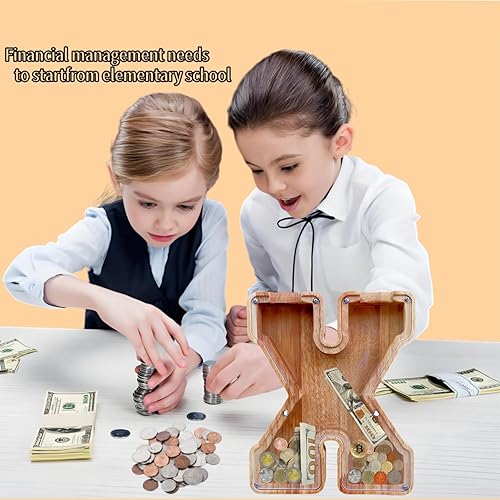 Miniatura 99 de Alcancía grande para niños y niñas, alcancía de madera personalizada con diseño recortado, bancos de monedas de letras del alfabeto, caja de ahorro