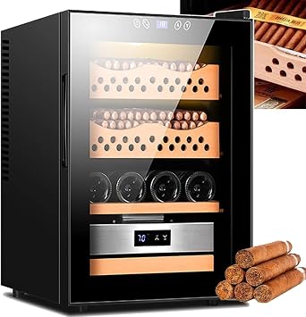 50L Humidors Cigar Cabinet for 200-300 Cigars, Intelligent Electronic Humidor, Spanish Cedar Wood,Temperature/Humidity Adjustable, LED Warm Light Tempered Glass DoorB