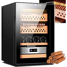 50L Humidors Cigar Cabinet for 200-300 Cigars, Intelligent Electronic Humidor, Spanish Cedar Wood,Temperature/Humidity Adjustable, LED Warm Light Tempered Glass DoorB