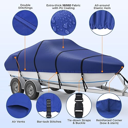 Vista 6 de Cubierta de barco RVMasking, de poliéster de lona ultragruesa de 1400D con doble revestimiento impermeable de PU, se adapta a 17-19 pies de barco