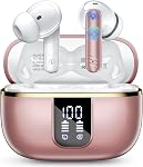 Ecouteurs sans fil, Bluetooth 5.4 Casques avec 4 Le bruit annule Mic, 46H Buds dans l'oreille avec 3D Bass Stereo Sound, petites oreilles, LED Affichage, appels entraînement sportif, IPX7 Ecouteurs pour Android iOS. blanc
