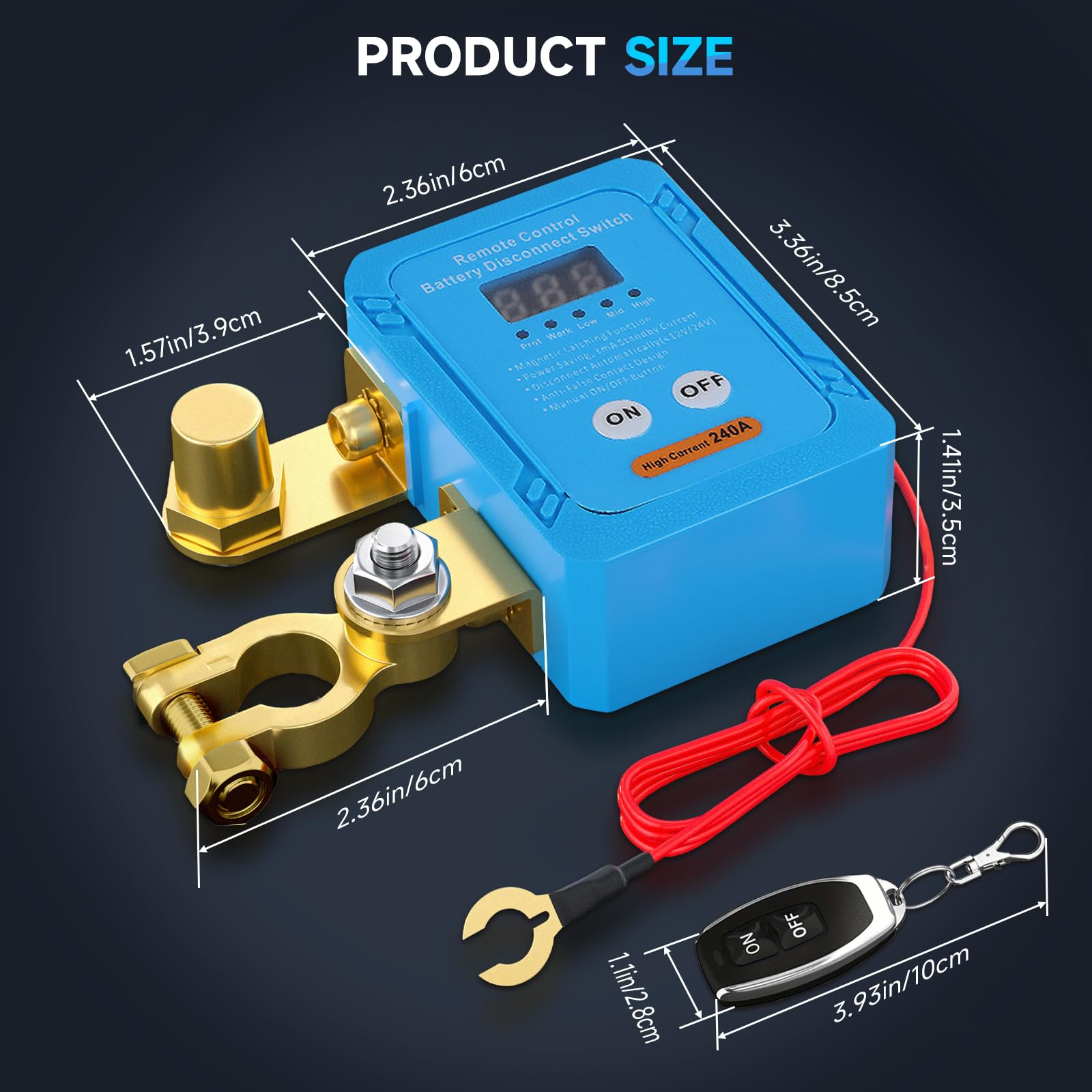 Interruttore separatore batteria 12 V con telecomando, interruttore radio 240 A con indicatore di tensione LED, interruttore di separazione per auto, RV, ATV, camion