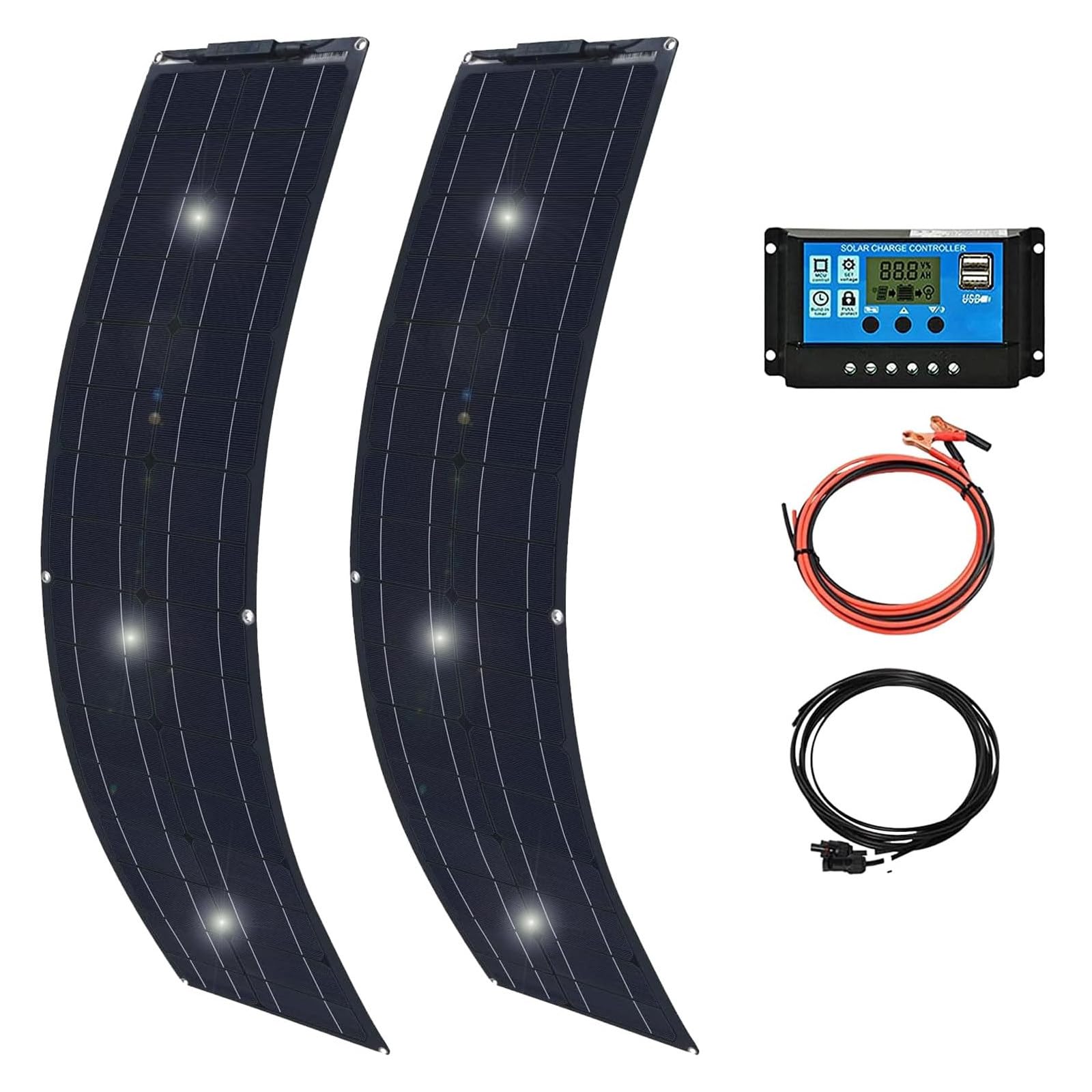 Kindevieft Light Semi-Flexible Solar Panel 400W/200W×2, 18V Monocrystalline Solar Panel, Solar Panel Kit For Rv Boat Cabin Van Car Uneven Appearance, Waterproof Weight