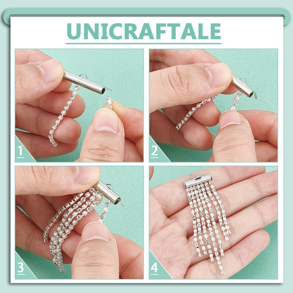 UNICRAFTALE 100pcs Slide On End Caps Clasp 5 Sizes Stainless Steel Tube End Bar Slider End Caps Crimp Terminators Clasp for Seed Beads Looms Multi-Strand Necklace Bracelet DIY Jewelry Making - Image 5