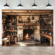 Rustic Kitchen Backdrop, Farmhouse Western Old Wooden House Kitchen Interior Background Rural Fireplace Cooking Utensils Background, Party Decoration Studio Photography Banner Booth Props 7x5ft