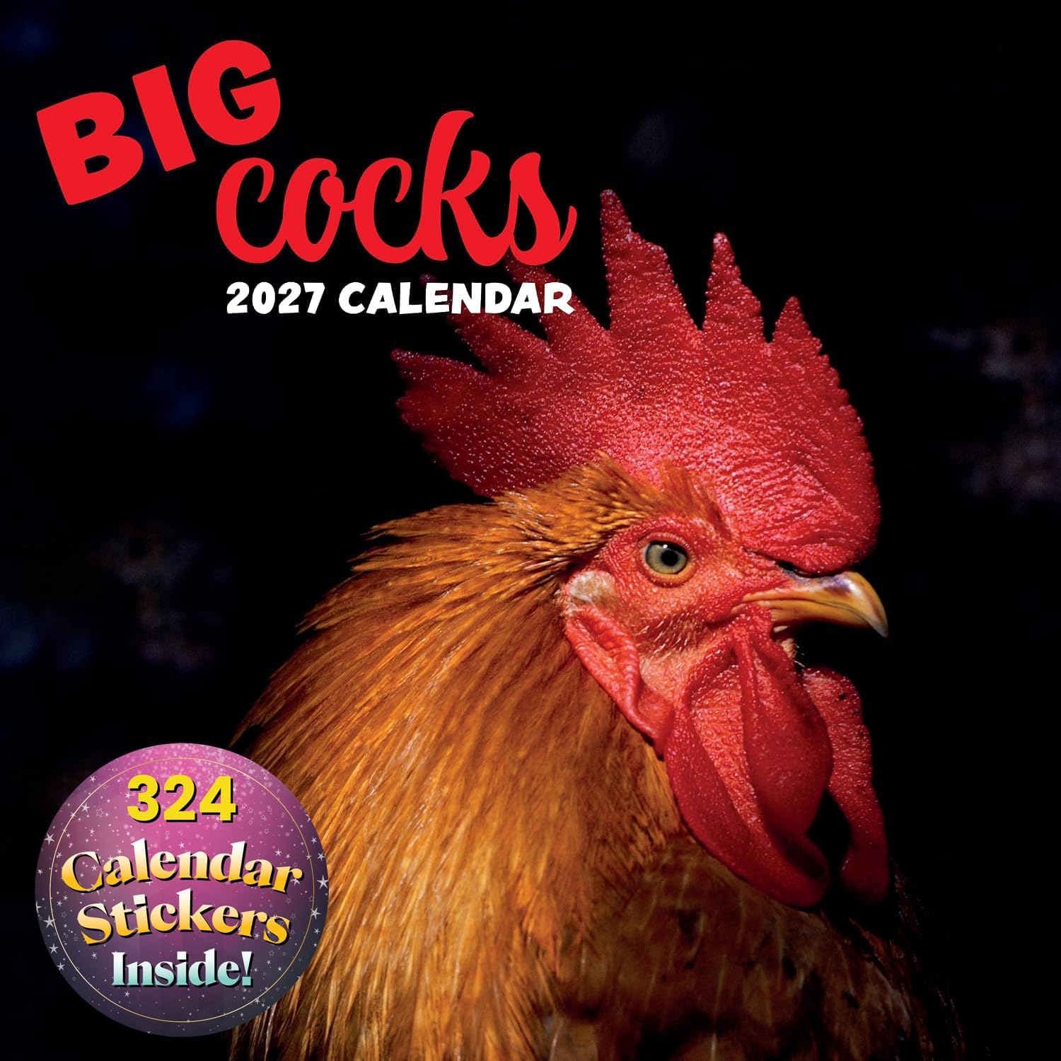 2027 Square Wall Calendar - Big Cocks 12 x 12 Inch Monthly View, 16-Month, Funny Animal Theme, Includes 324 Reminder Stickers