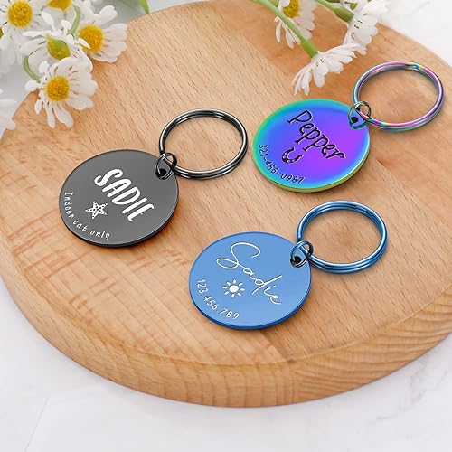 Miniatura 4 de JATEBI Etiqueta de identificación de mascotas de acero inoxidable con grabado frontal y trasero, etiquetas de identificación personalizadas de gato,