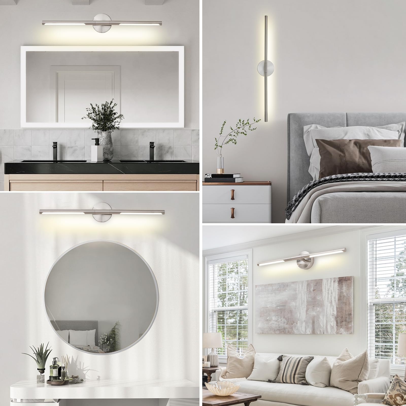 LINSEEDS Brushed Nickel Bathroom Light Fixtures Over Mirror 36 Inch, 26W 360° Rotatable Dimmable 4000K LED Vanity Light Bar, Modern Bathroom Vanity Lights Above Mirror