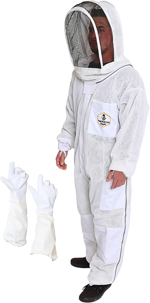 3-Layer Ventilated Bee Suit, Beekeeper Suit Kit with Detachable Fencing Veil and Bee Gloves (Large)
