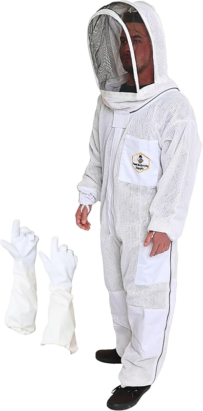 3-Layer Ventilated Bee Suit, Beekeeper Suit Kit with Detachable Fencing Veil and Bee Gloves (Large)