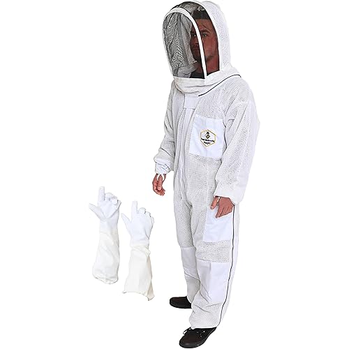 3-Layer Ventilated Bee Suit, Beekeeper Suit Kit with Detachable Fencing Veil and Bee Gloves (XL)