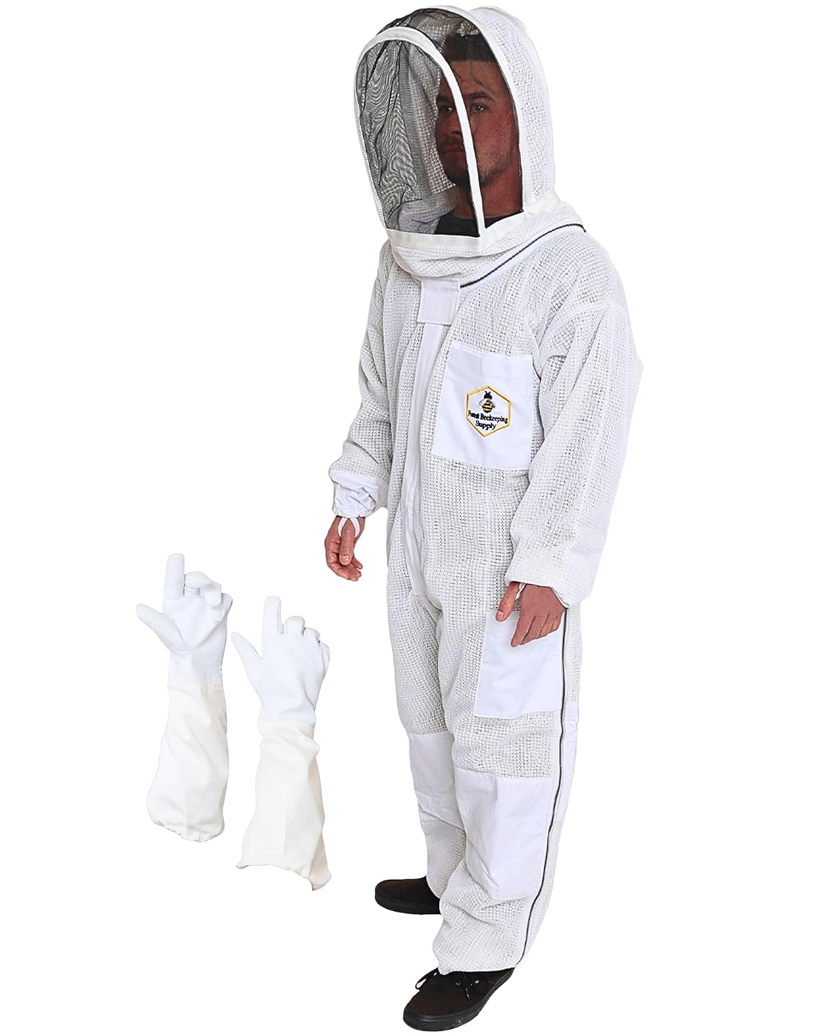 3-Layer Ventilated Bee Suit, Beekeeper Suit Kit with Detachable Fencing Veil and Bee Gloves (XL)